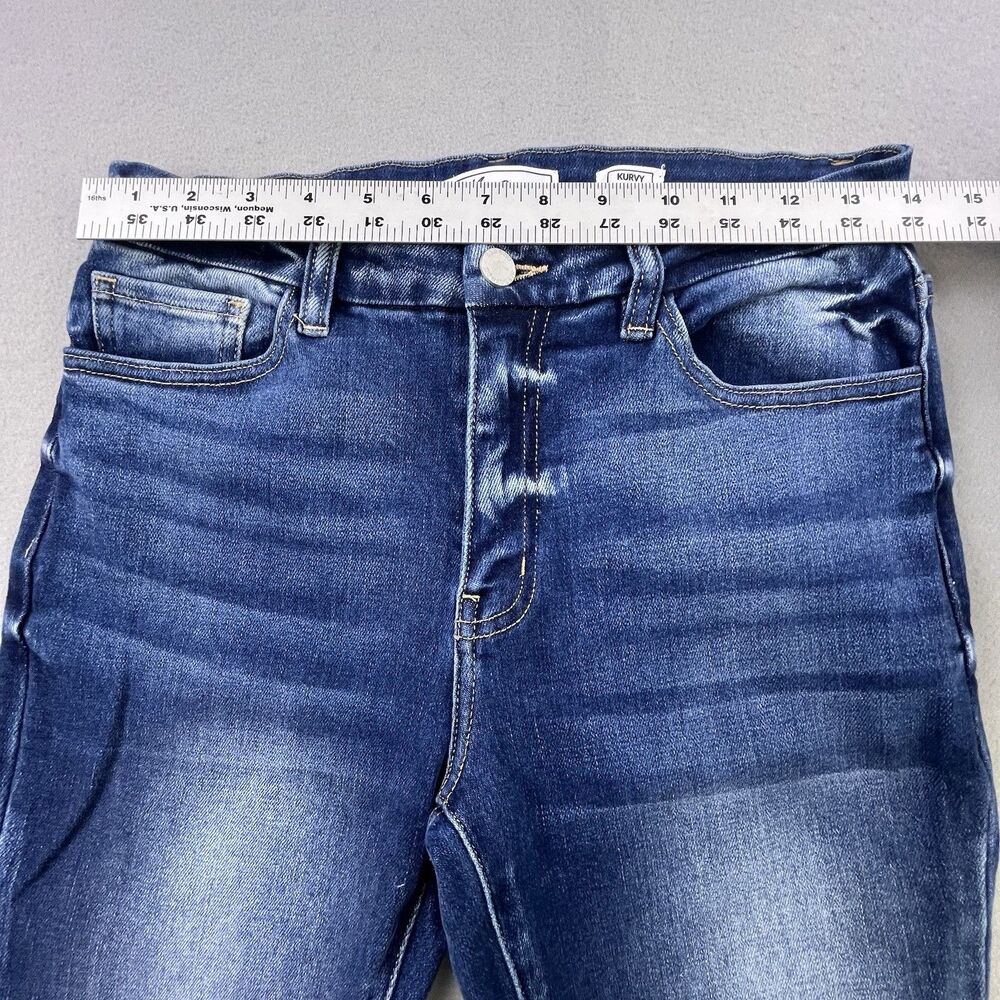 KanCan Kurvy Mid Rise Super Flare Jeans Women 28 Blue Denim Raw Hem Boho Hippie - Picture 11 of 14